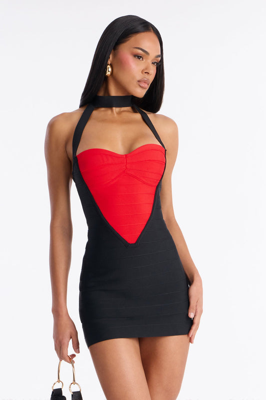 My Whole Heart Bandage Mini Dress - Black/Red