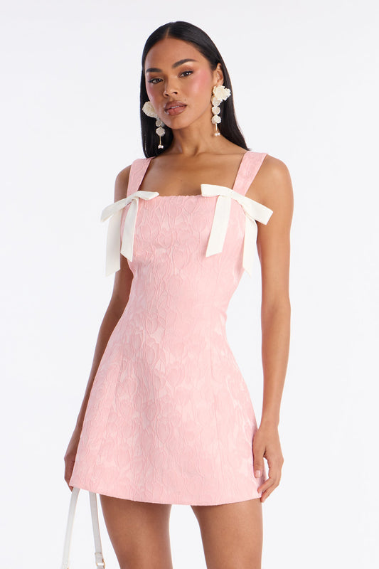Petal Pout Jacquard Mini Dress - Pink