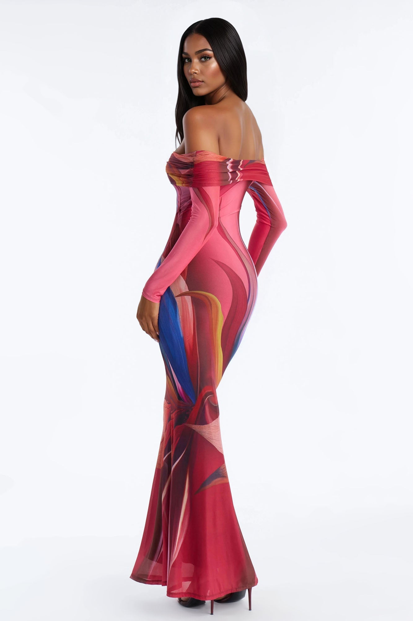 Jennifer Abstract Mesh Maxi Dress - Pink/combo