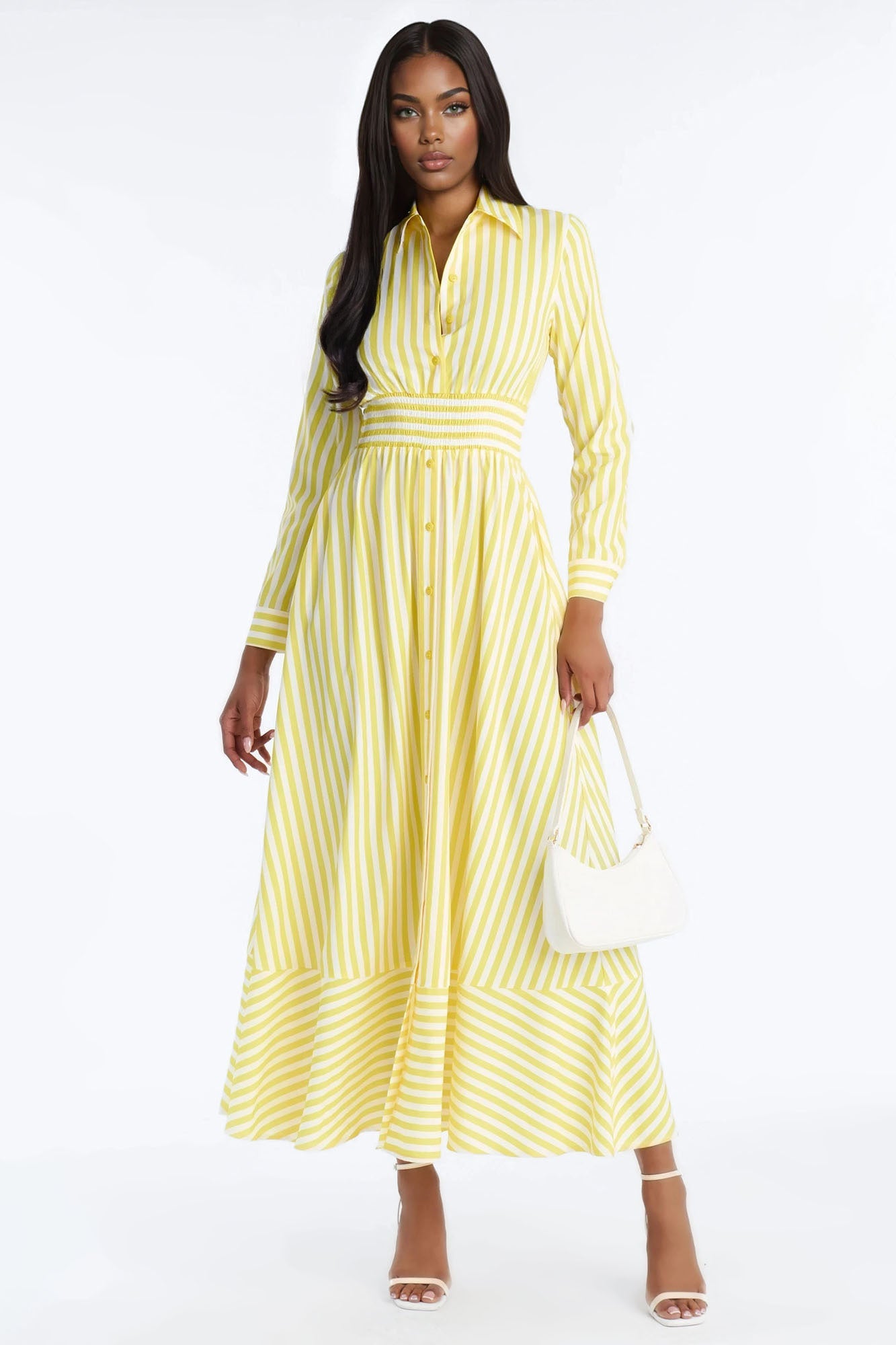 Alison Striped Maxi Shirt Dress - Yellow/combo