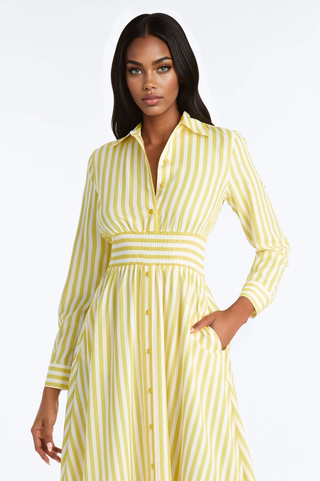 Alison Striped Maxi Shirt Dress - Yellow/combo