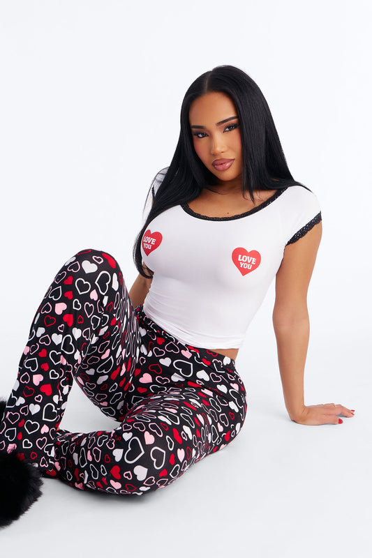 Always Love You Short Sleeve PJ Pant Set - Red/White