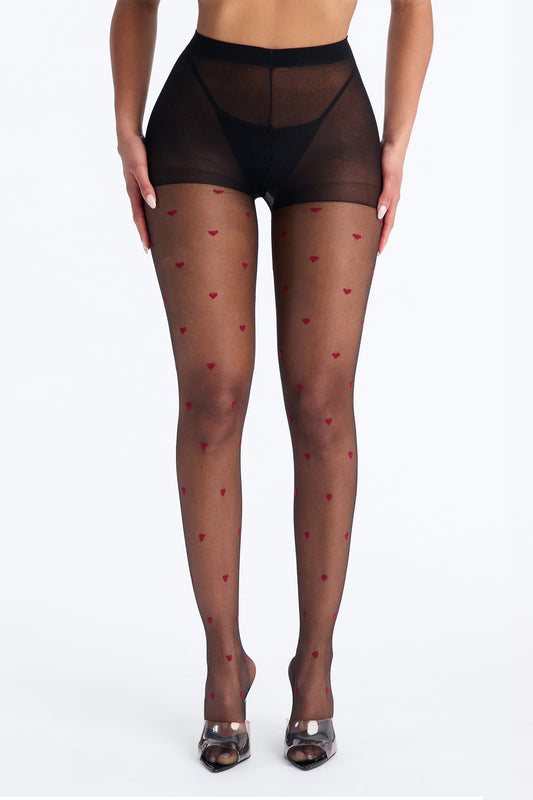 Love Me Up Sheer Tights - Black/Red