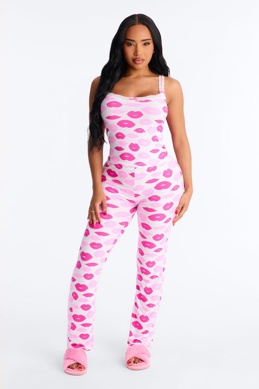 Kissing You Cami PJ Pant Set - Hot Pink/combo