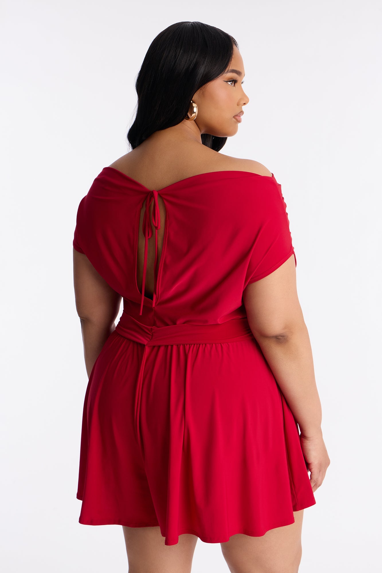 Uma Ruched Short Sleeve Romper - Red