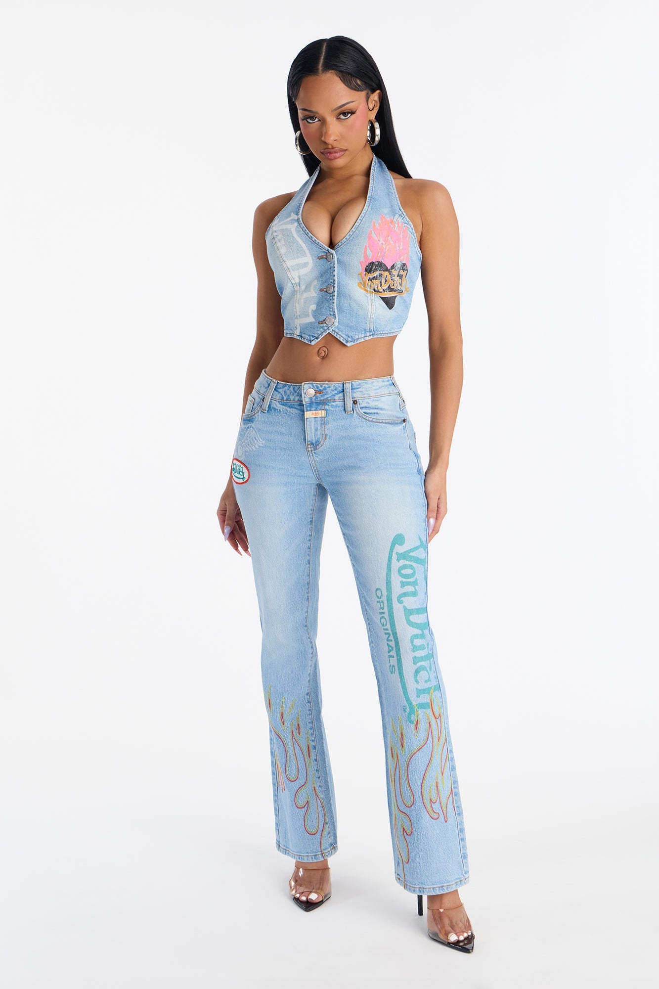 Von Dutch Fire Flame Bootcut Jeans - Light Blue Wash