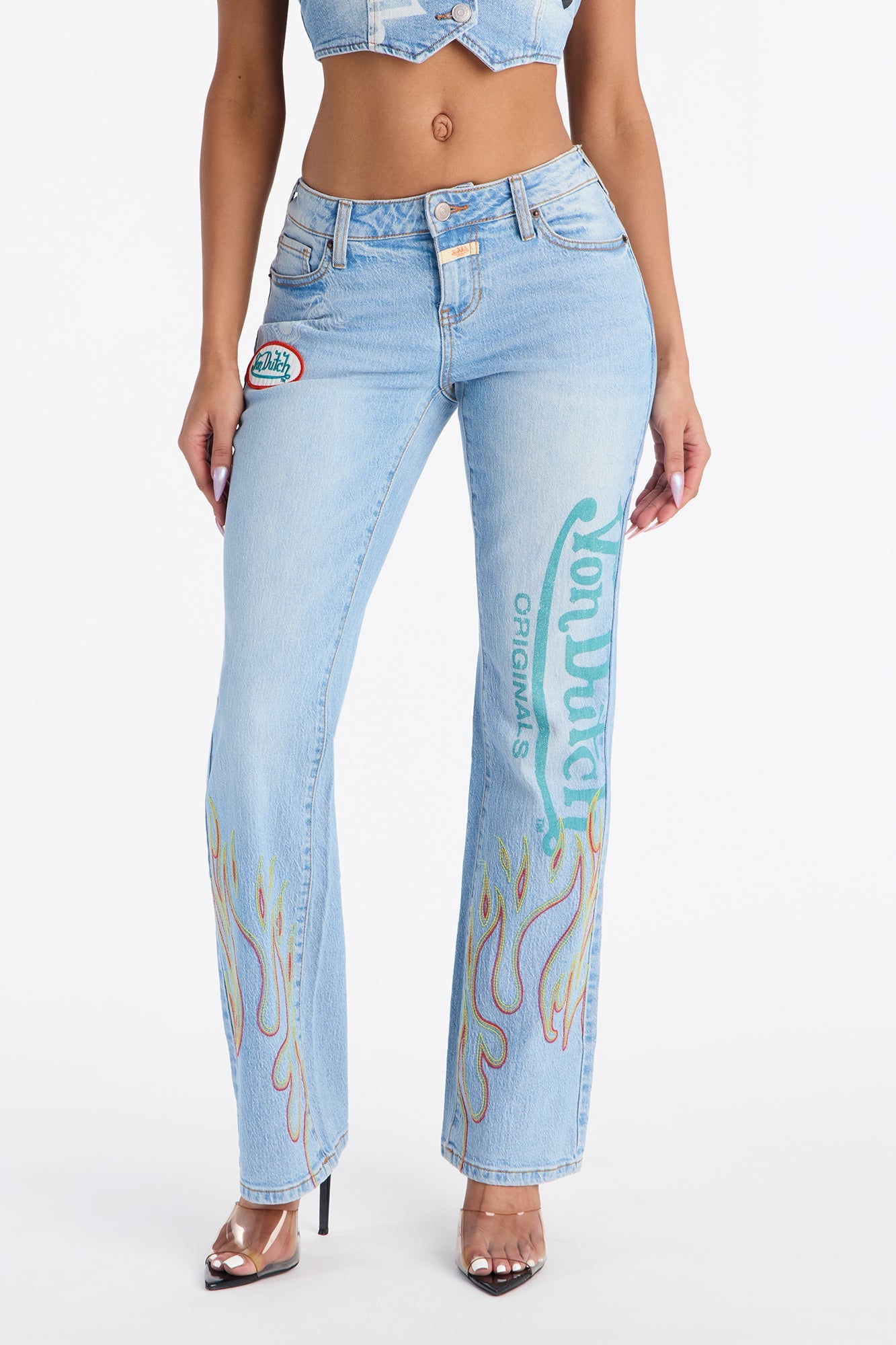 Von Dutch Fire Flame Bootcut Jeans - Light Blue Wash