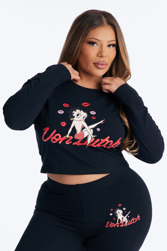 Von Dutch x Betty Boop Love Bite Long Sleeve Baby Tee - Black