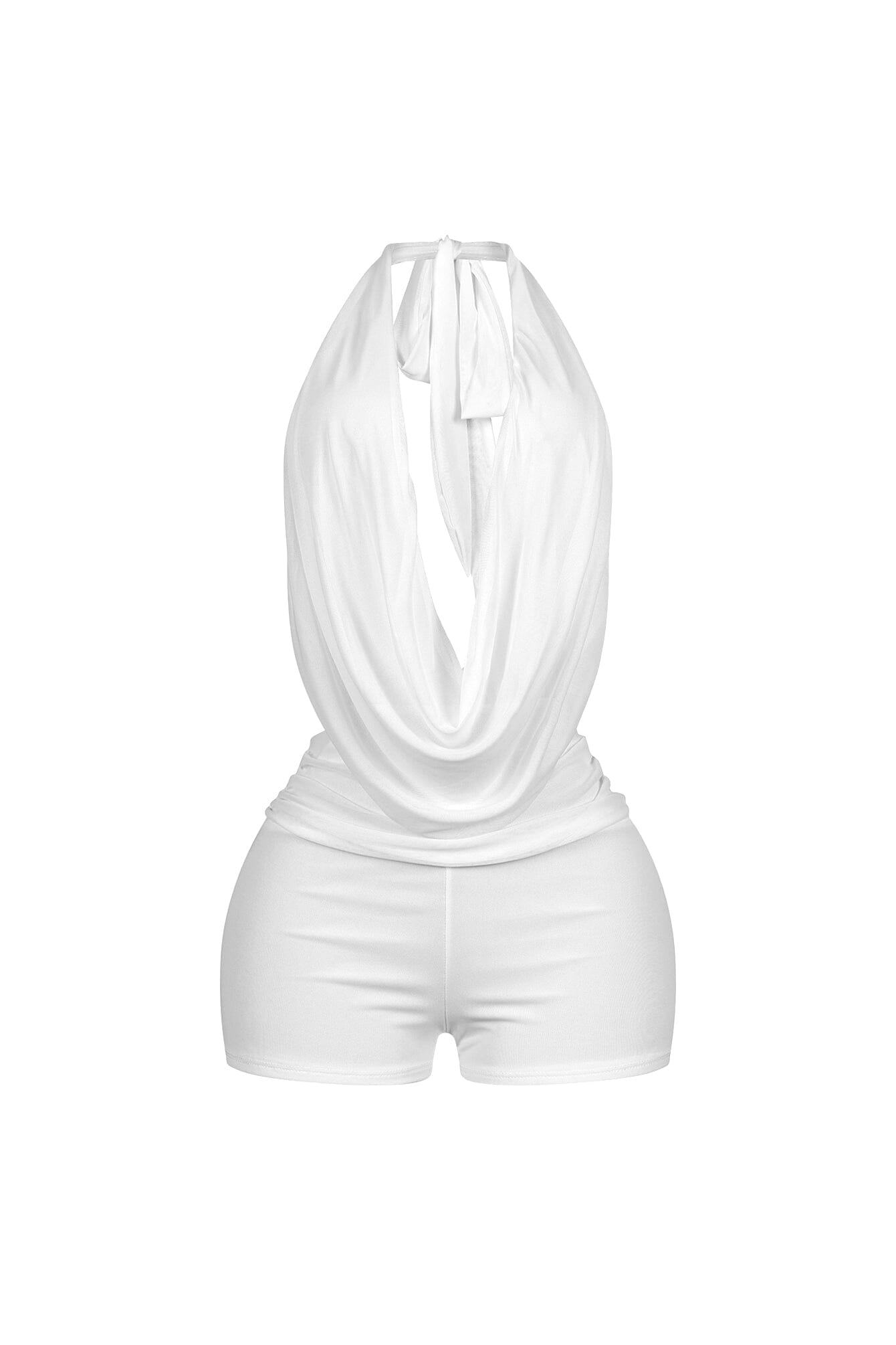 Wine Glow Mesh Cowl Neck Halter Romper