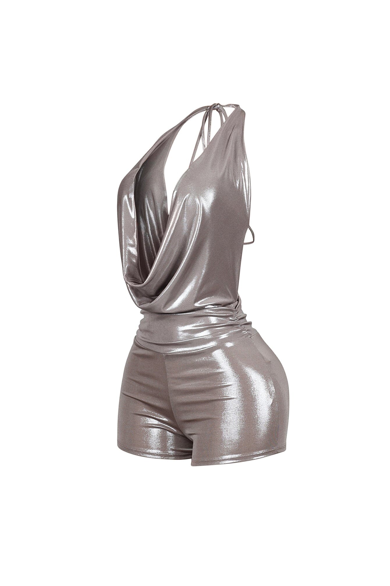 Backtie Foil Halter Slip Romper