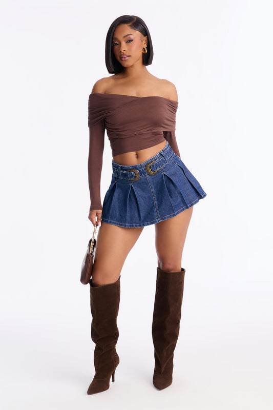 Rely On Me Denim Belted Micro Mini Skort - Dark Wash