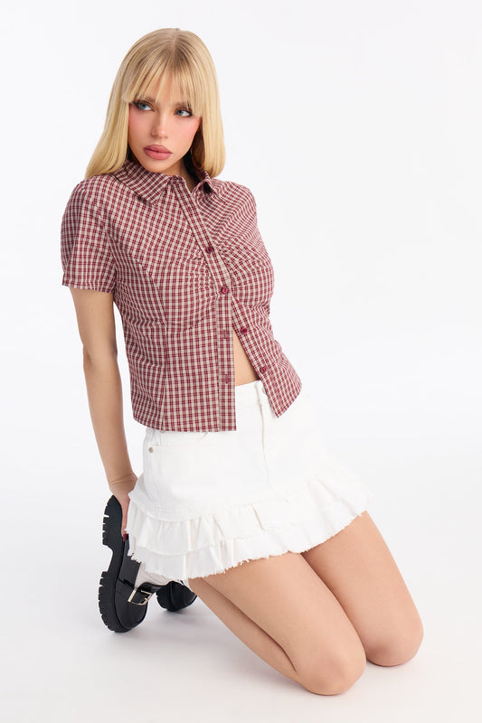 The Sweetest Denim Ruffle Hem Mini Skirt - White