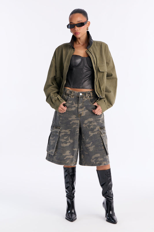 Bring The Troops Camo Cargo Denim Jorts - Olive/combo