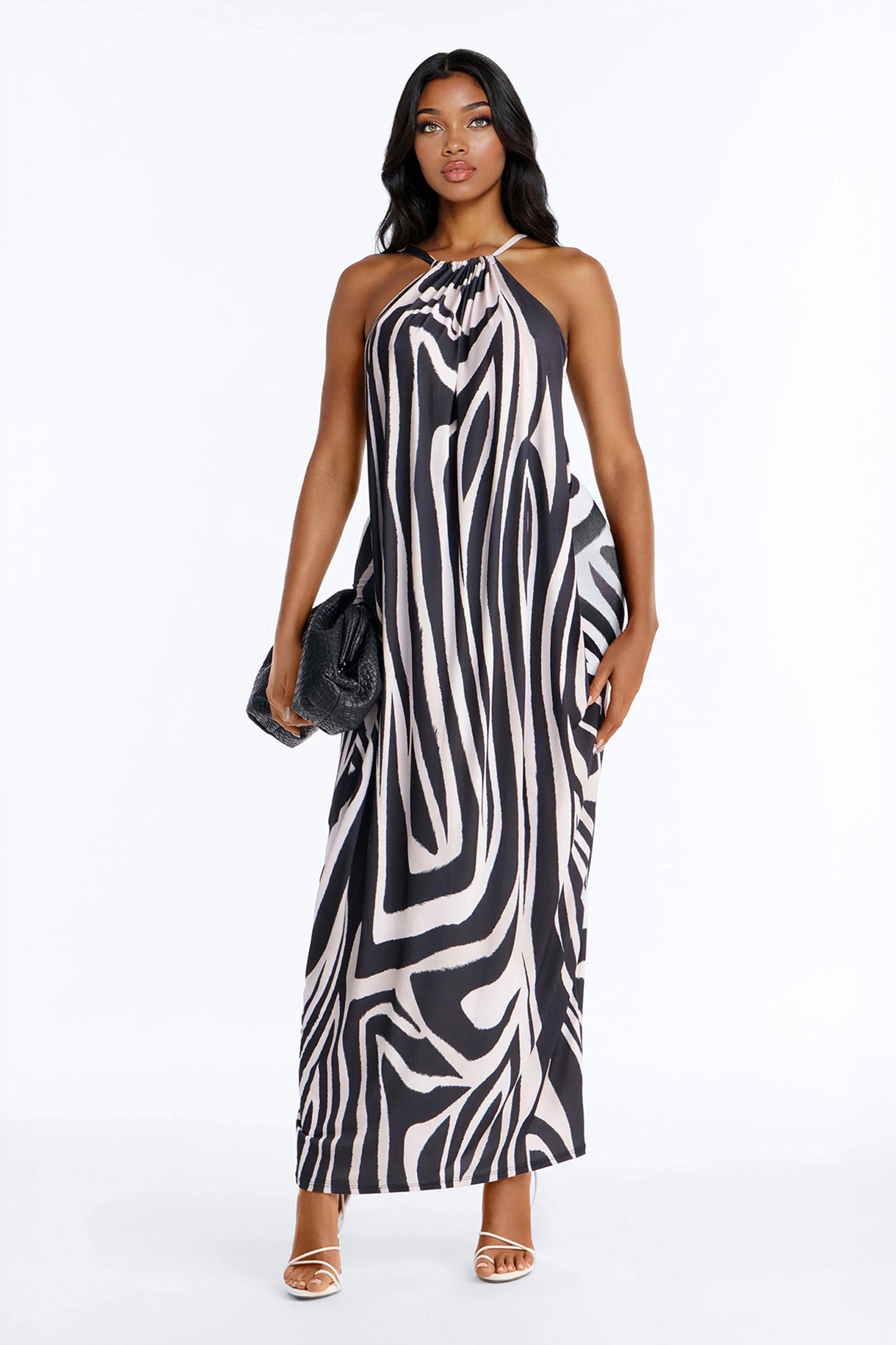 So Unbothered Draped Maxi Dress - Black/White