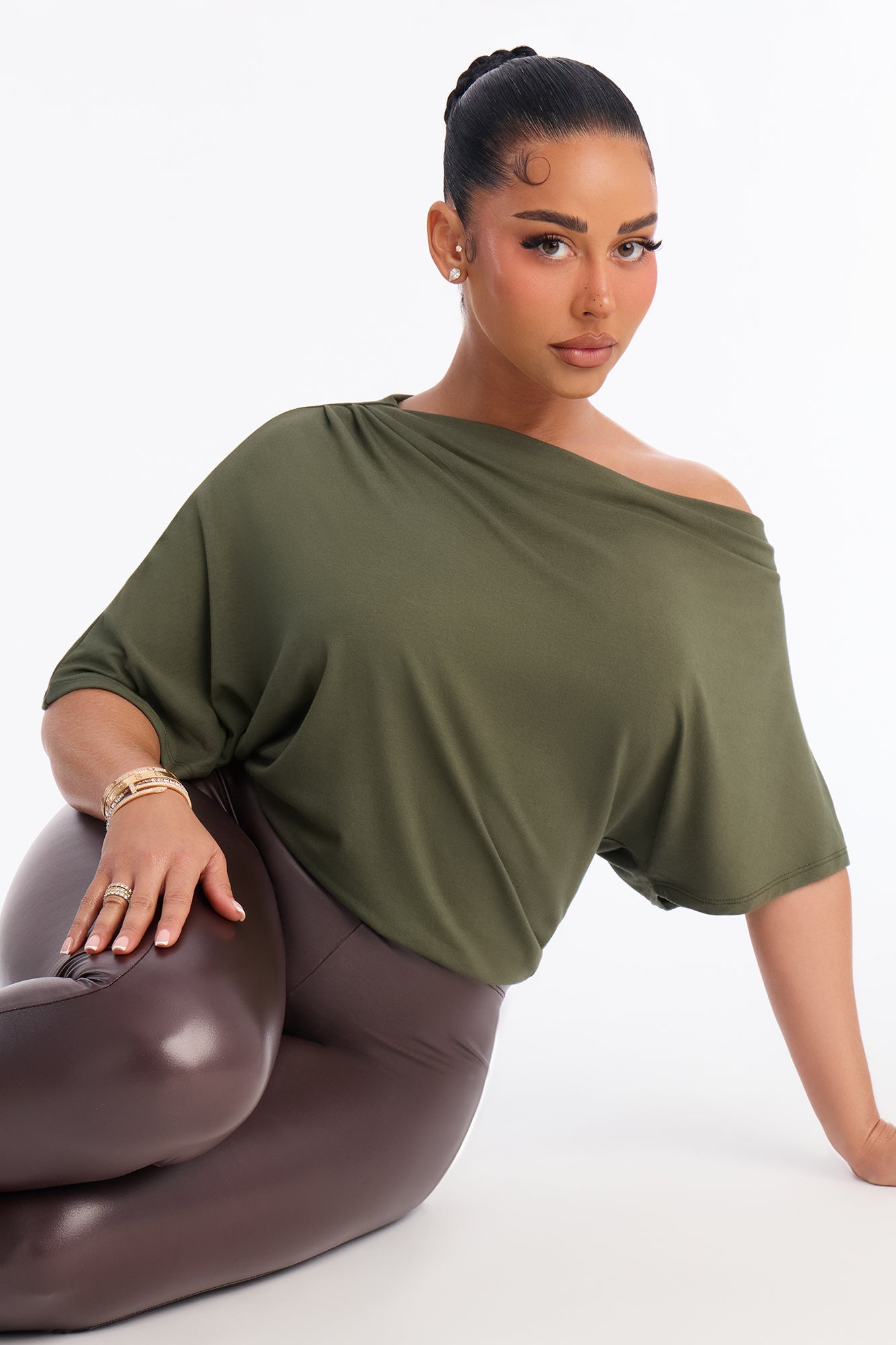 Flatter Me Off Shoulder Bodysuit - Olive
