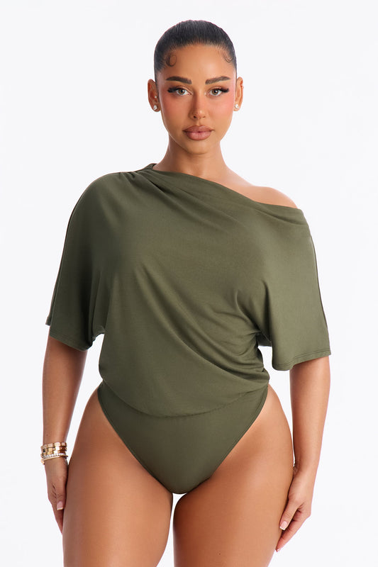 Flatter Me Off Shoulder Bodysuit - Olive