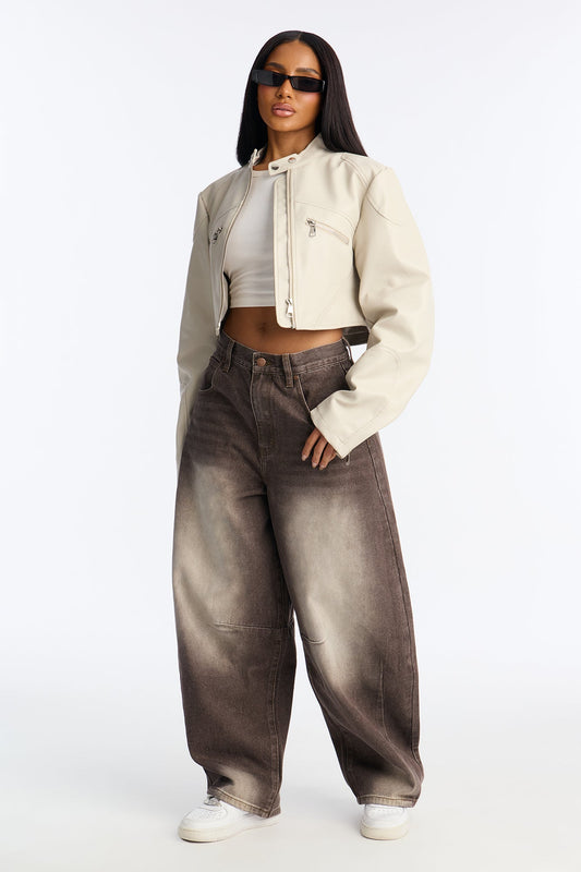 Ciao! Non Stretch Barrel Leg Jeans - Brown