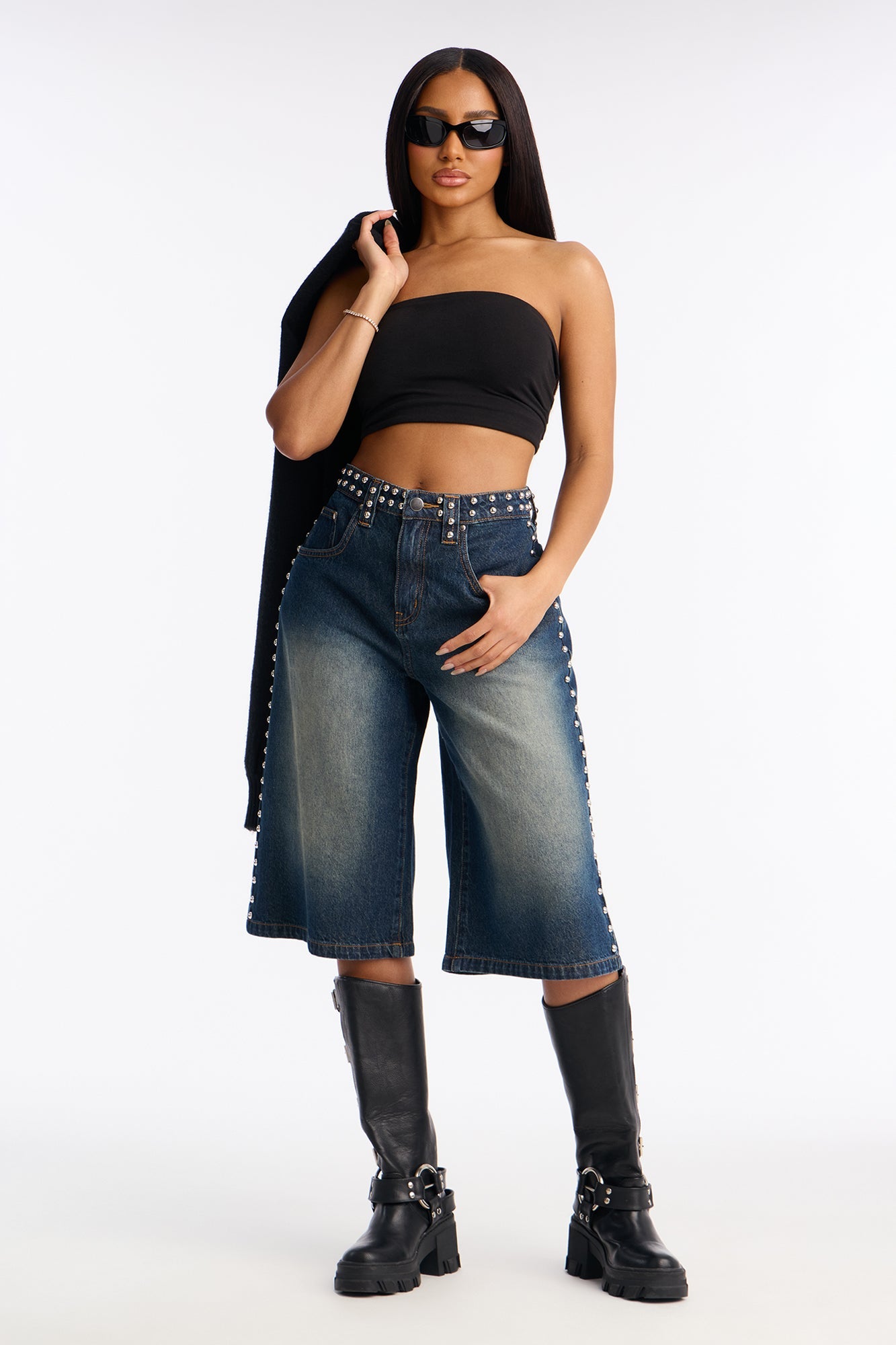 City Line Studded Denim Jorts - Vintage Wash