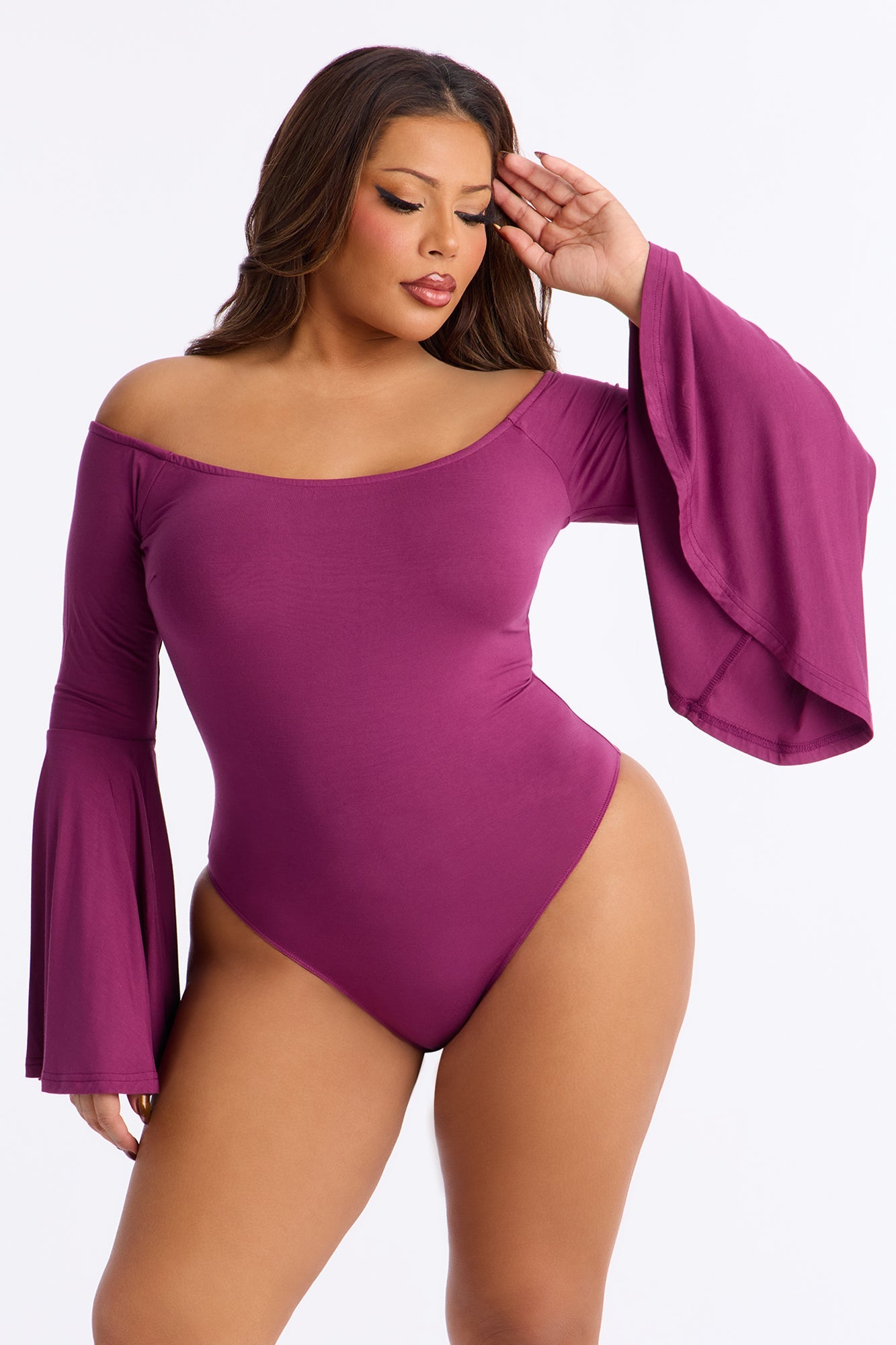 Shani Long Sleeve Off Shoulder Top - Plum