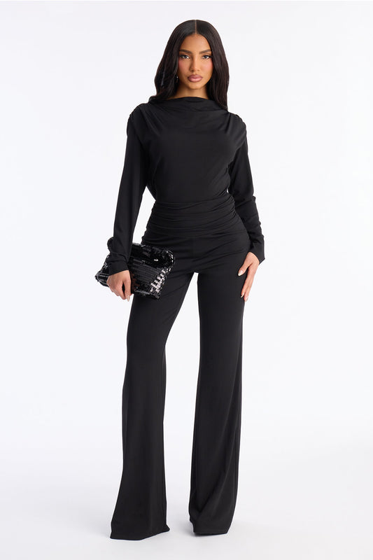 Nara Ruched Backless Wide Leg Jumpsuit - Black