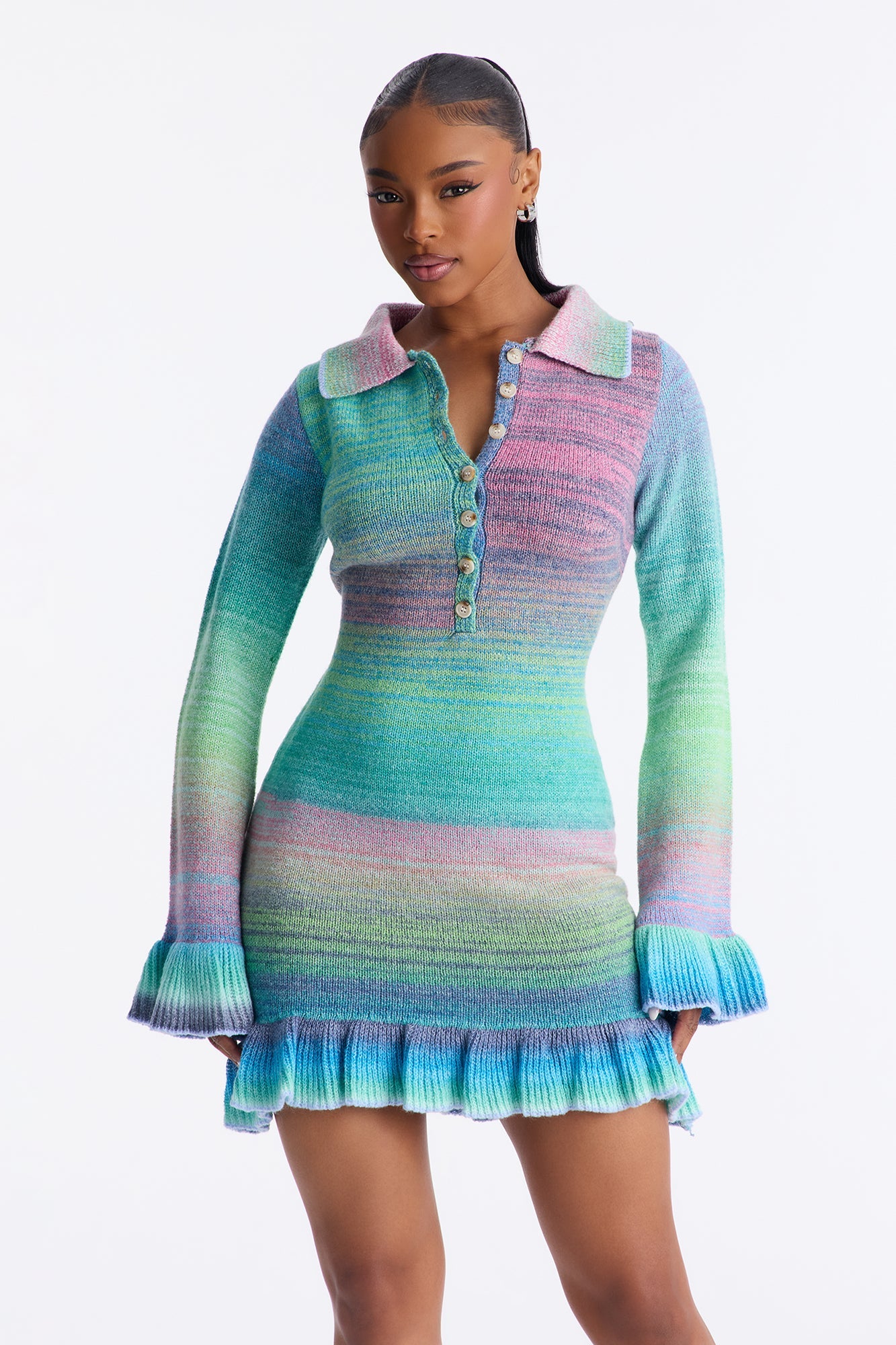 Trinity Ruffle Sweater Mini Dress - Blue/combo