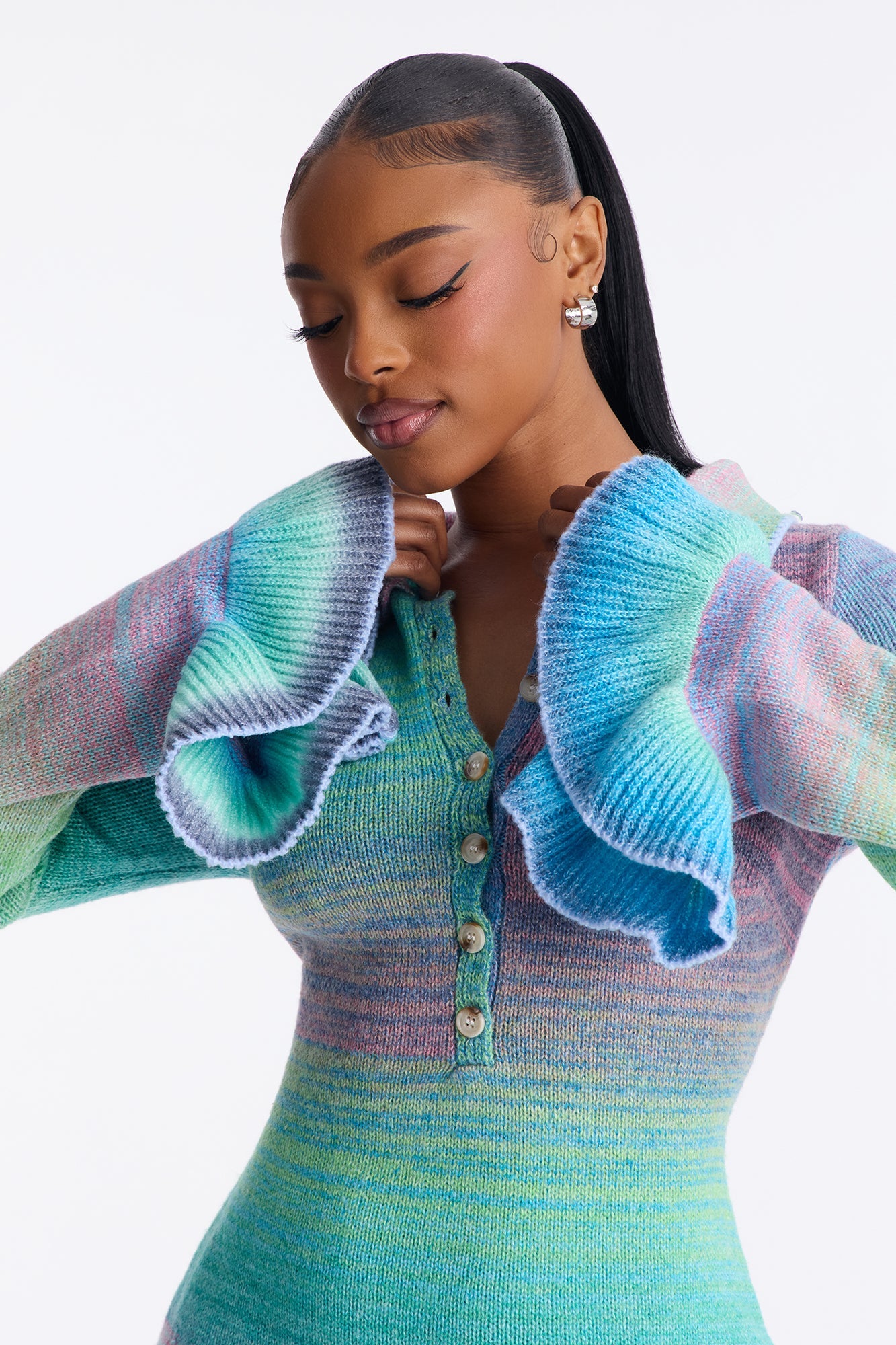 Trinity Ruffle Sweater Mini Dress - Blue/combo