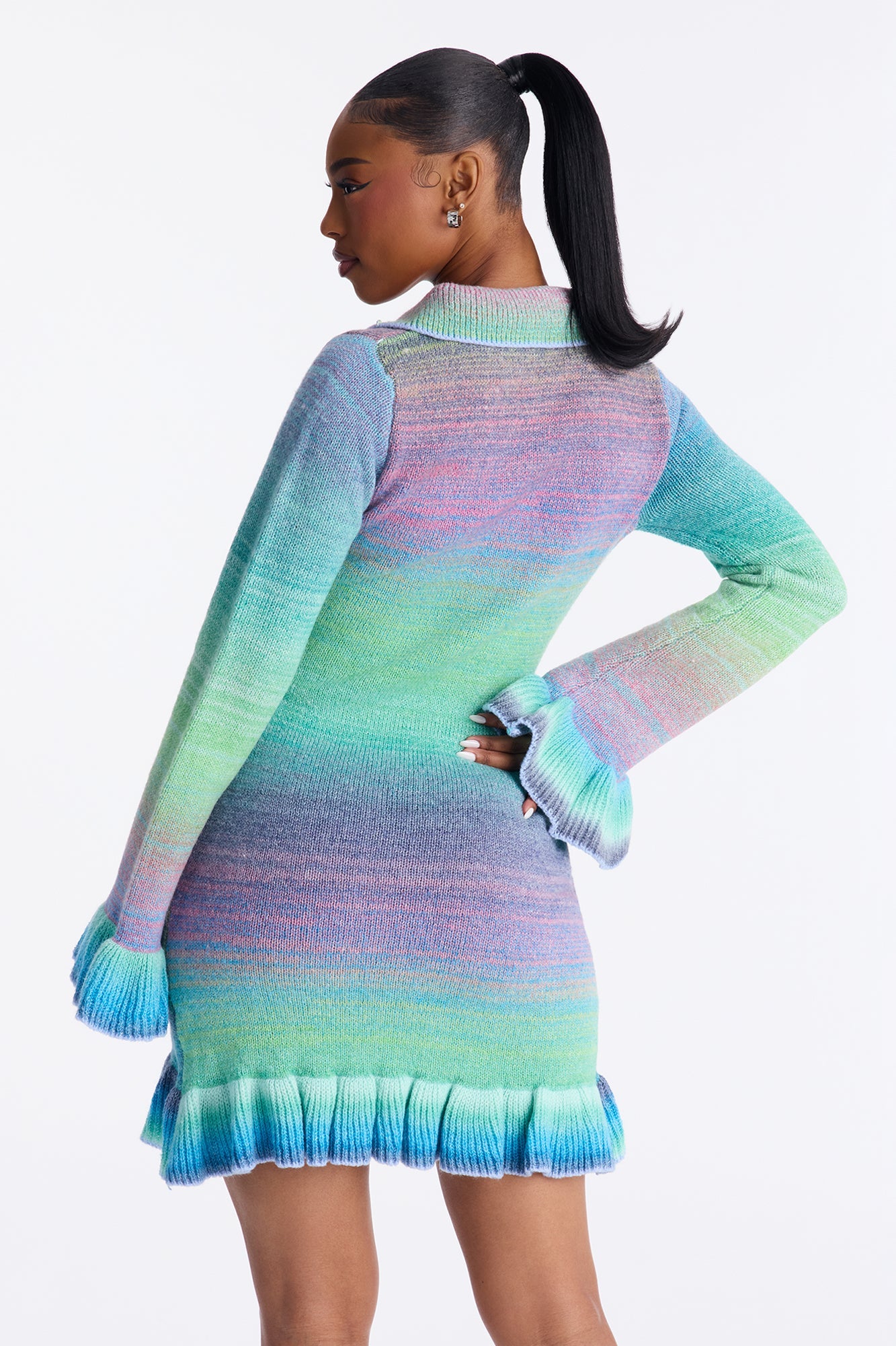 Trinity Ruffle Sweater Mini Dress - Blue/combo