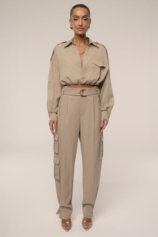 Tan Boundless Belted Cargo Pants
