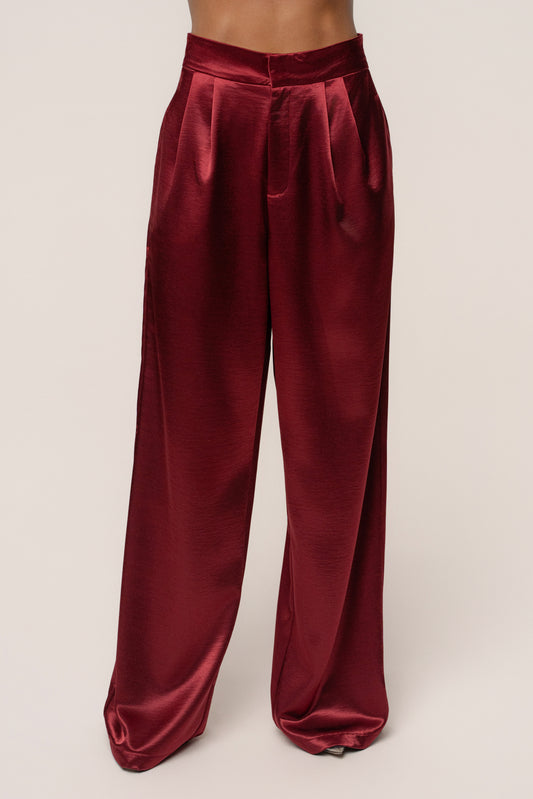 Burgundy Signature Satin Trousers