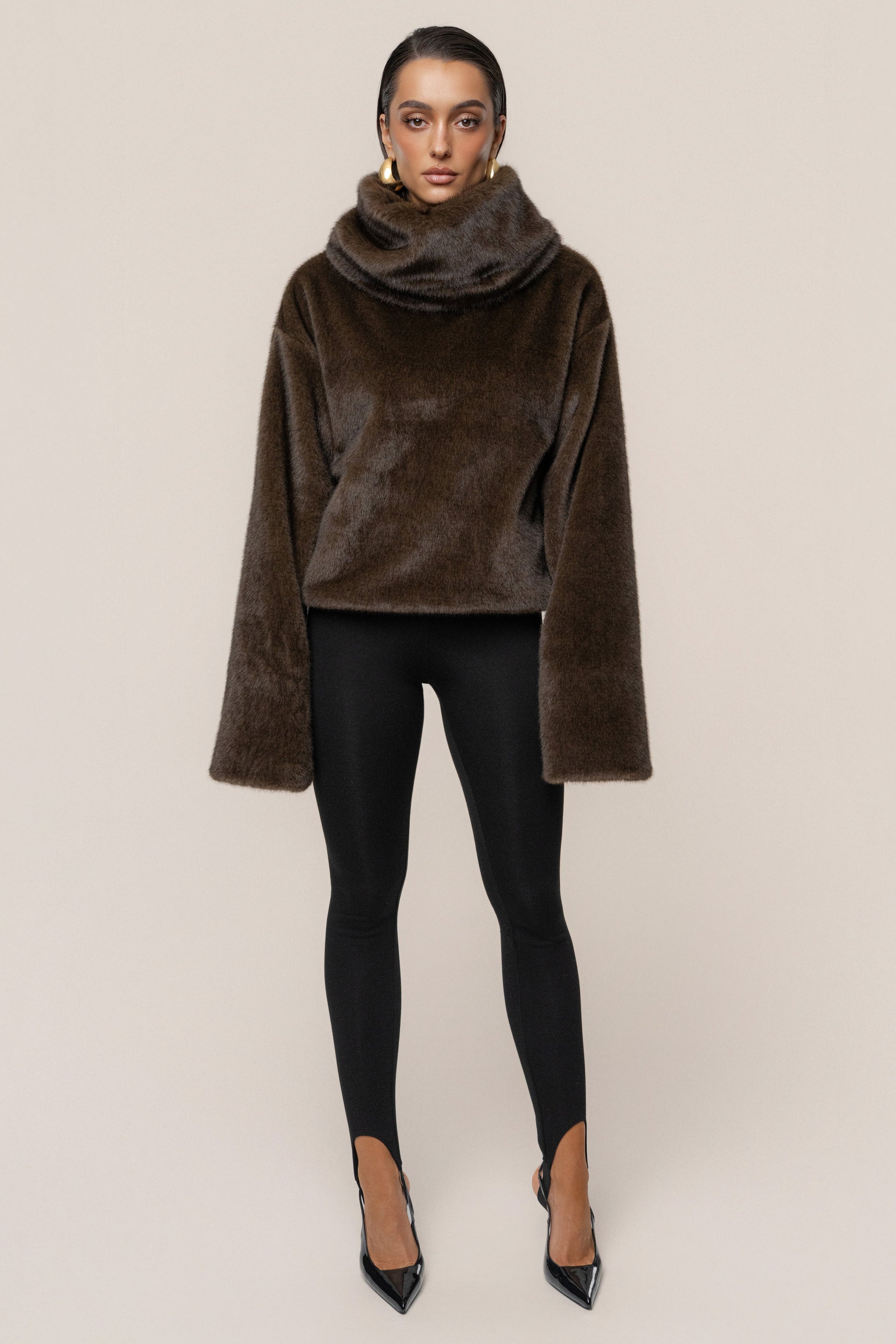 Brown Polished Faux Fur Pullover - ChicKloting