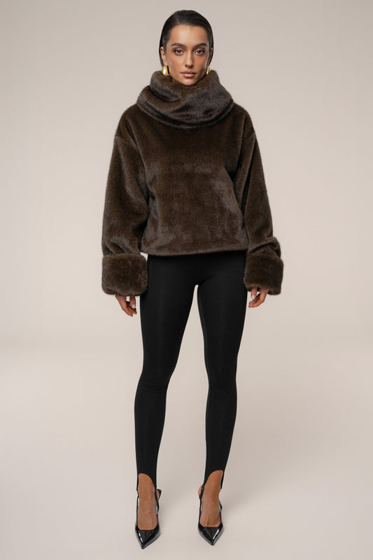 Brown Polished Faux Fur Pullover - ChicKloting