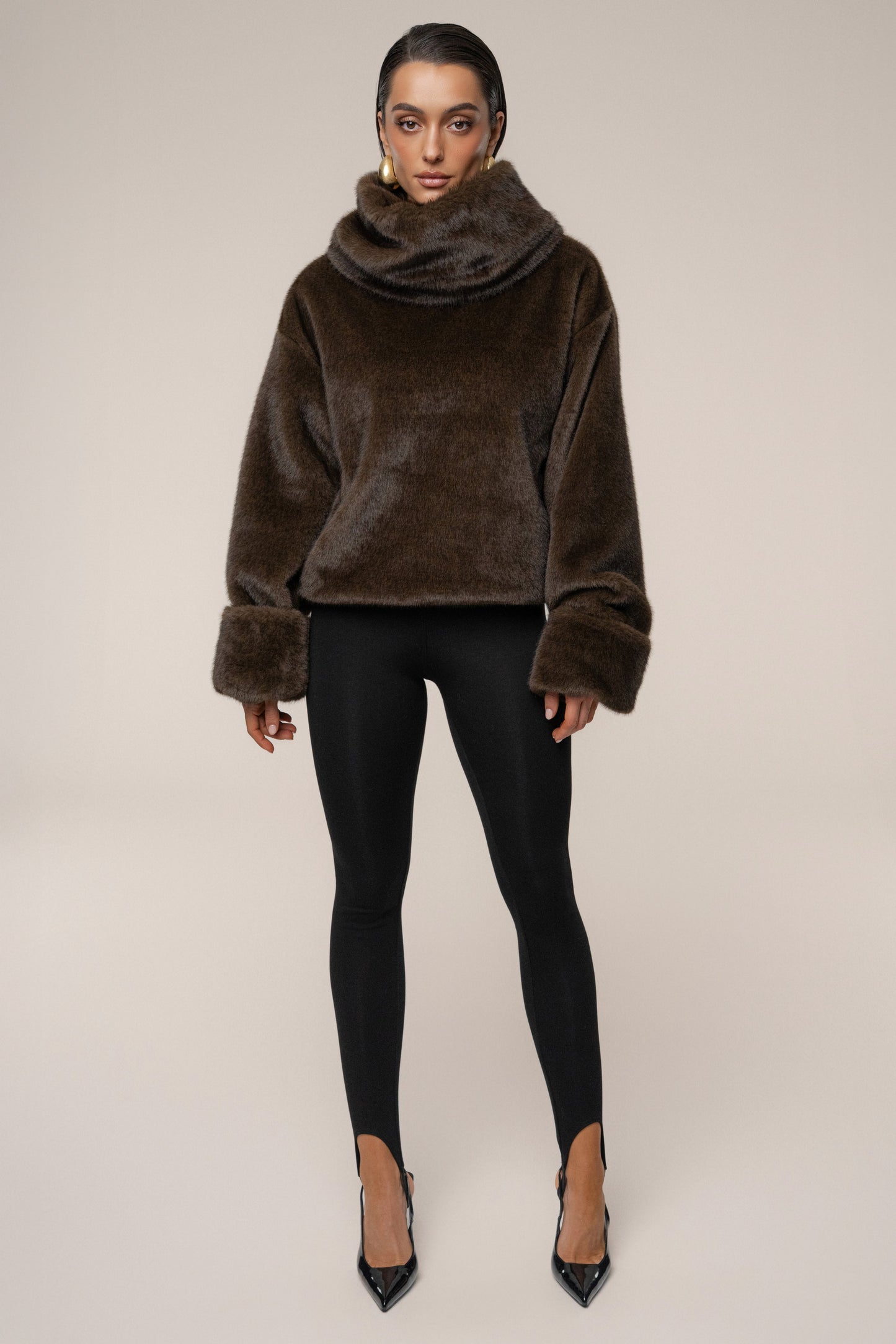 Brown Polished Faux Fur Pullover - ChicKloting