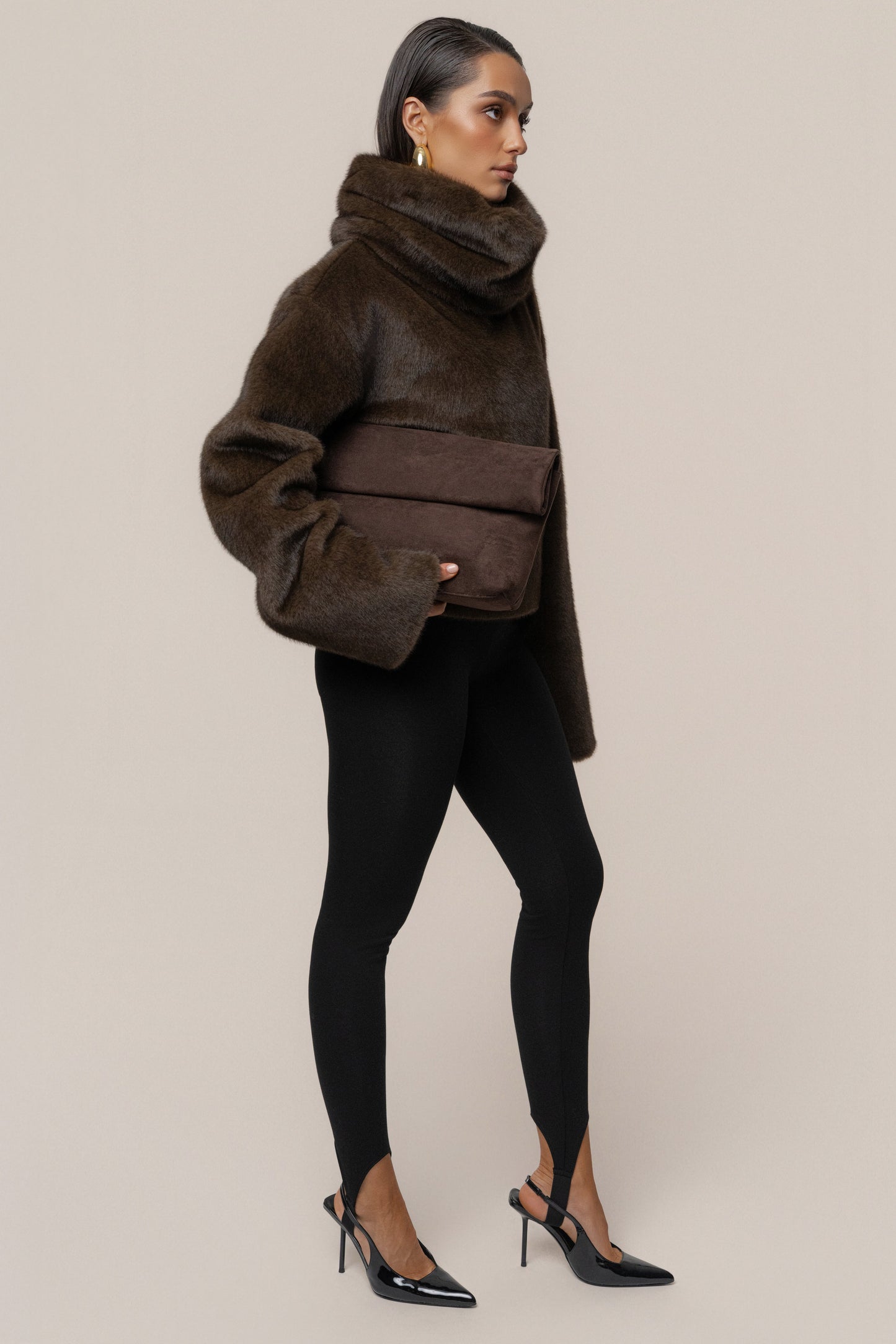 Brown Polished Faux Fur Pullover - ChicKloting