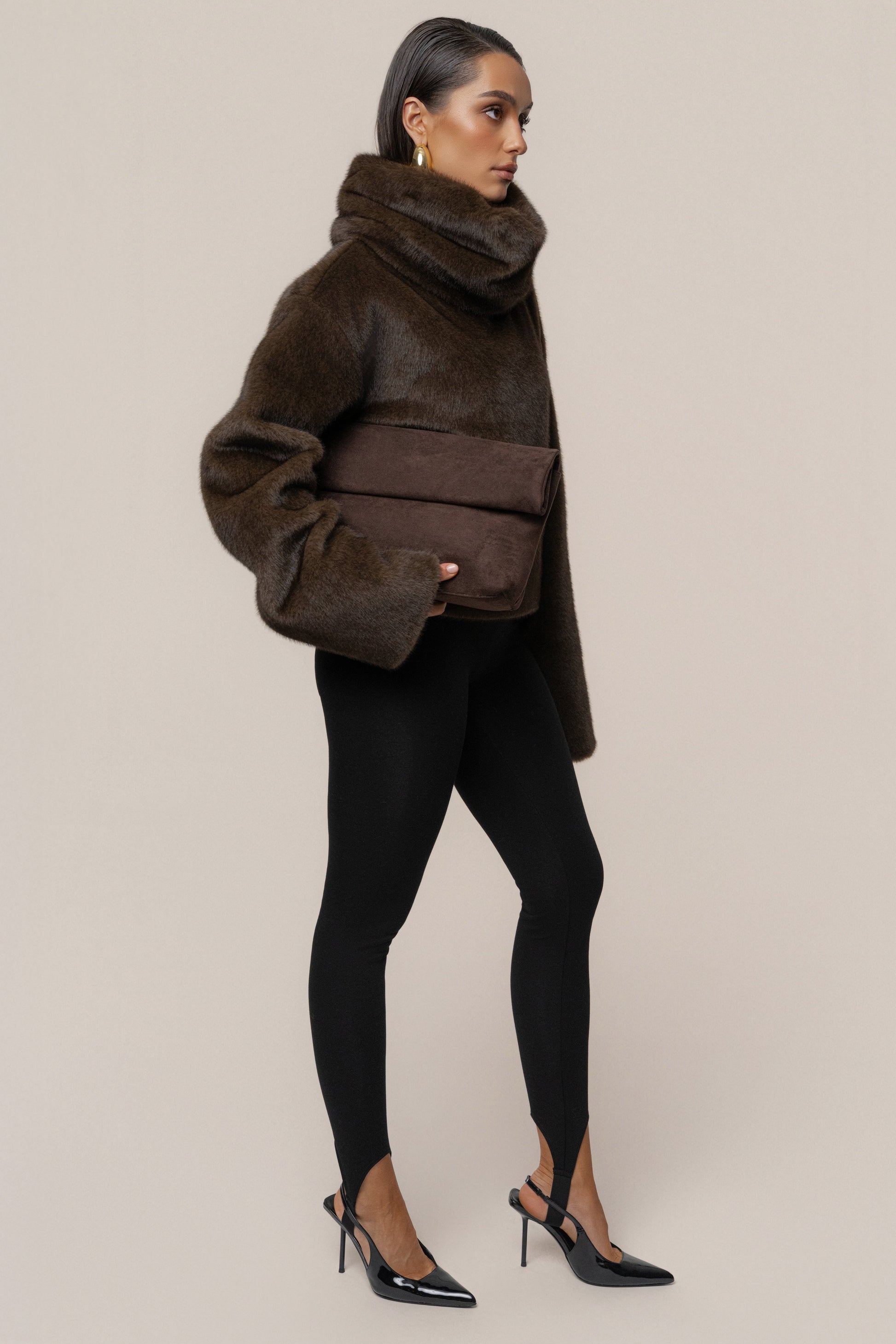 Brown Polished Faux Fur Pullover - ChicKloting