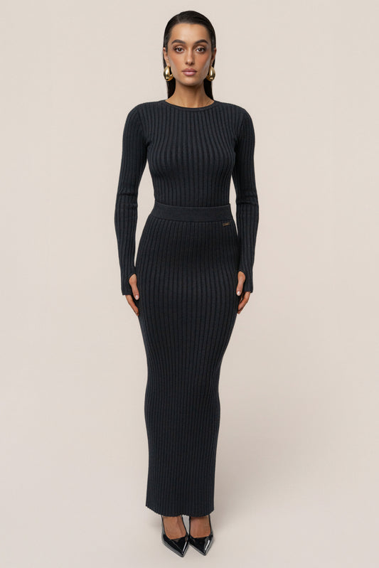 Black Soft Reset Ribbed Skirt - ChicKloting