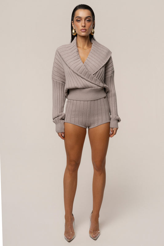 Taupe Knit Things Ribbed Shorts - ChicKloting