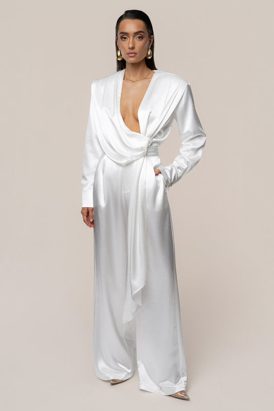 White Signature Satin Trousers