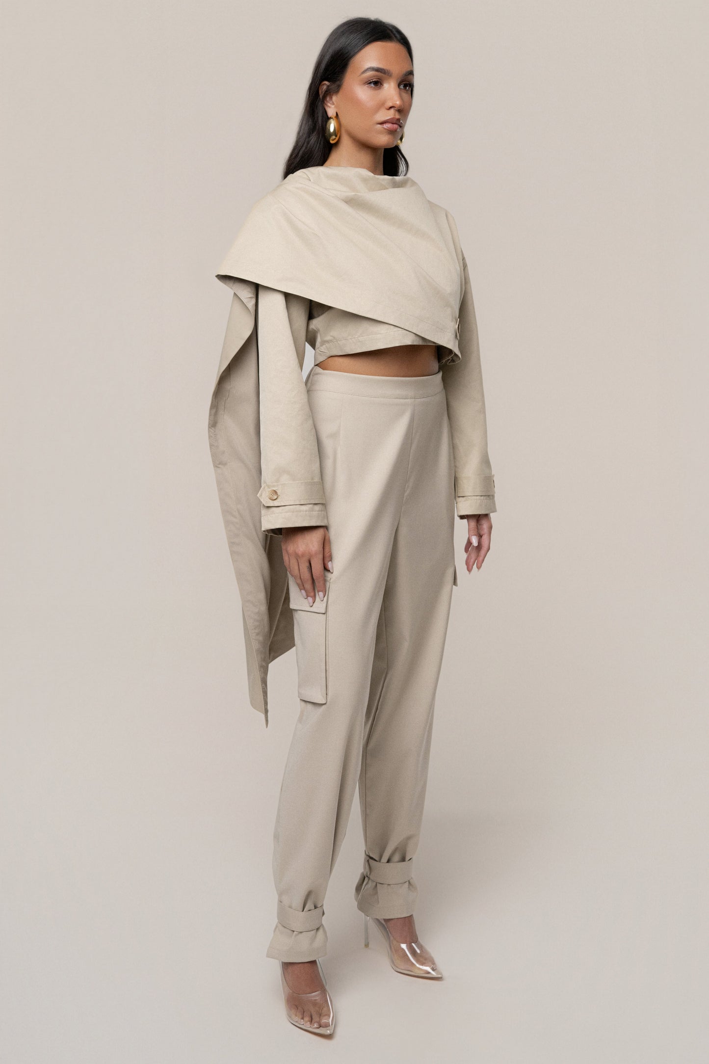 Khaki Autumn Flow Cargo Pants - ChicKloting