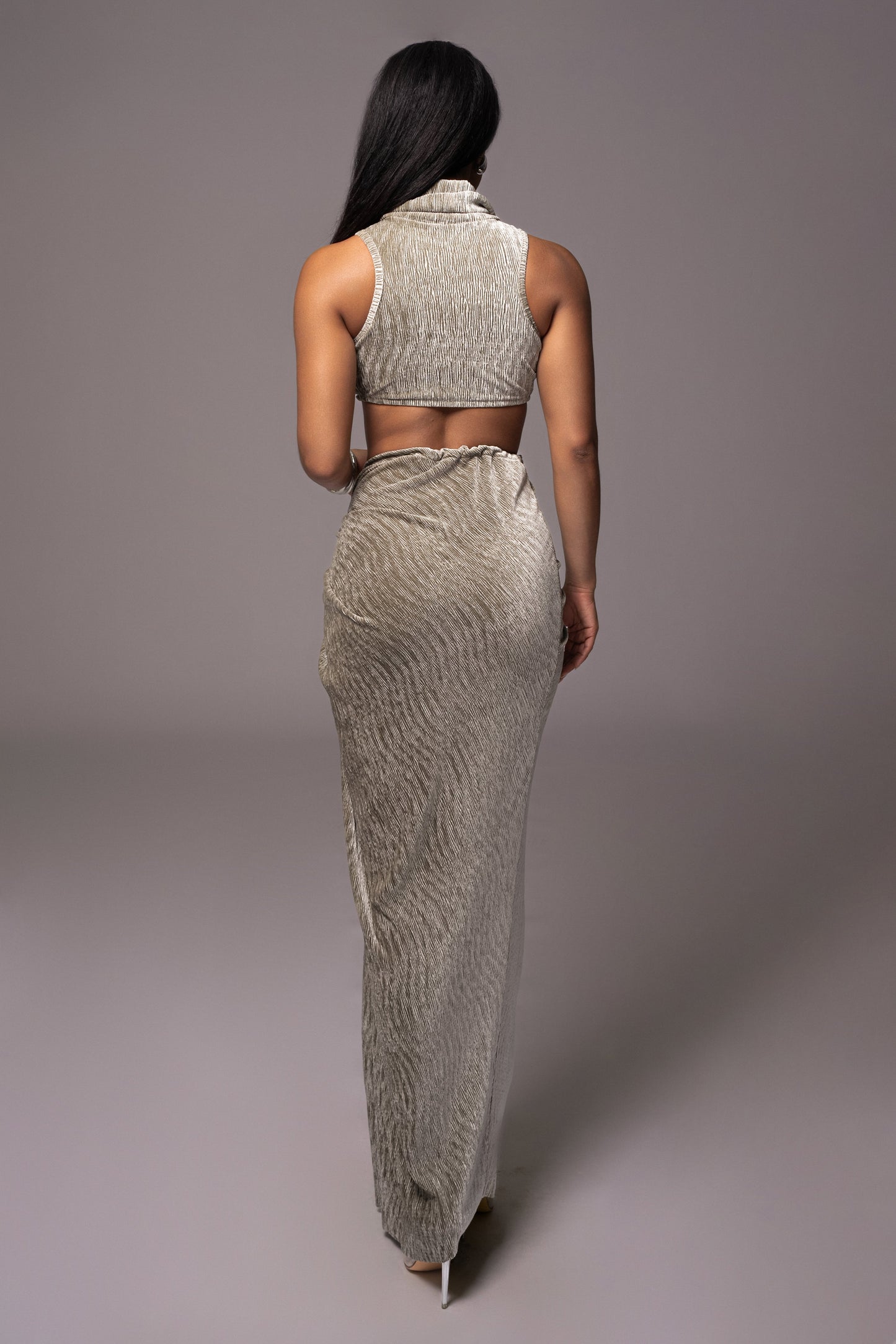 Grey Chosen One Velvet Skirt Set