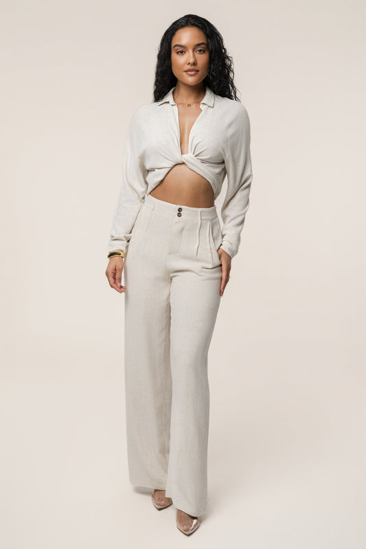 Beige Thea Linen Pants - ChicKloting