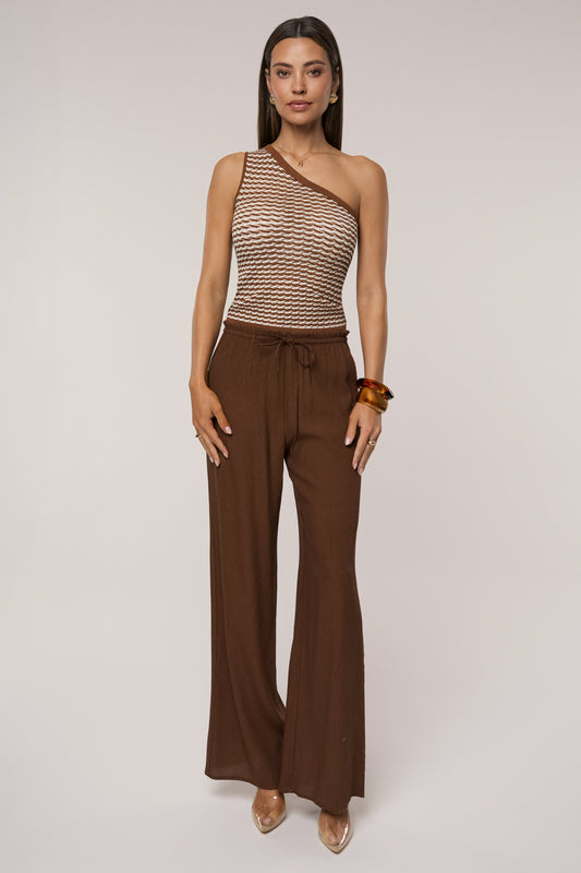 Brown Easy Fit Drawstring Pants