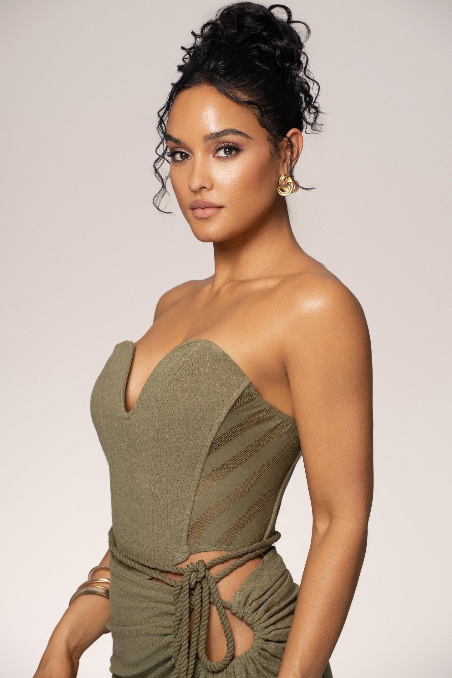 Olive Destination Linen Skirt Set